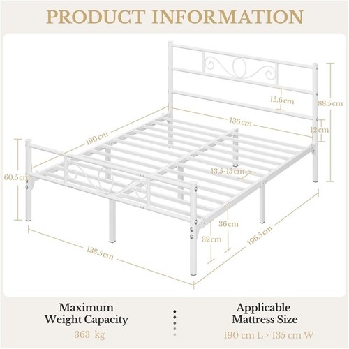 Double metal platform bed - platform, w/