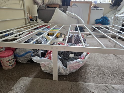 White metal double bed - white,